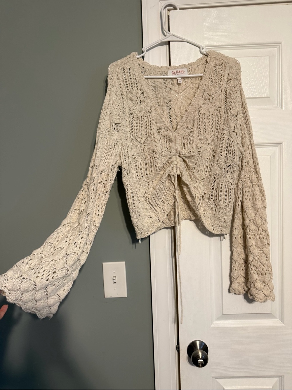 Shyanne Cream Open-Knit V-Neck Sweater
